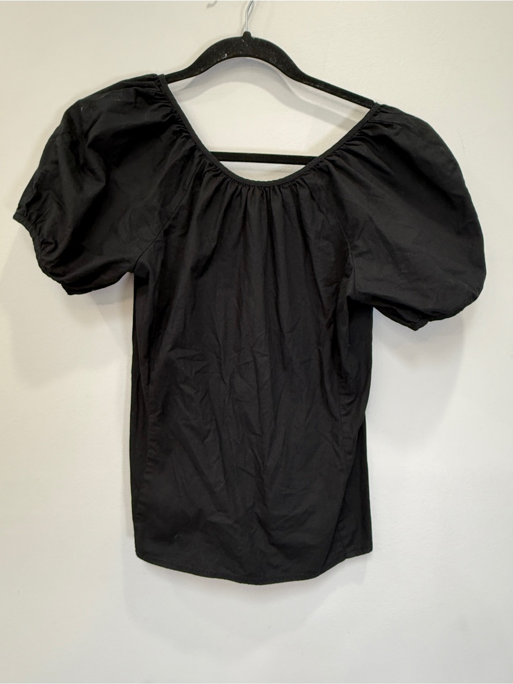 J. Crew Black Puff-Sleeve Scoop Neck Top